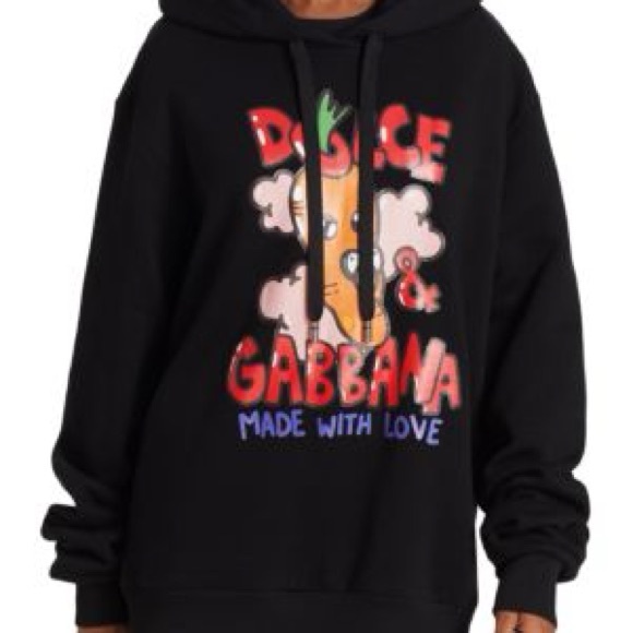 NWT Dolce & Gabbana Black Graphic Logo Hooded Sweatshirt, Women’s Oversized Fit - Picture 3 of 8